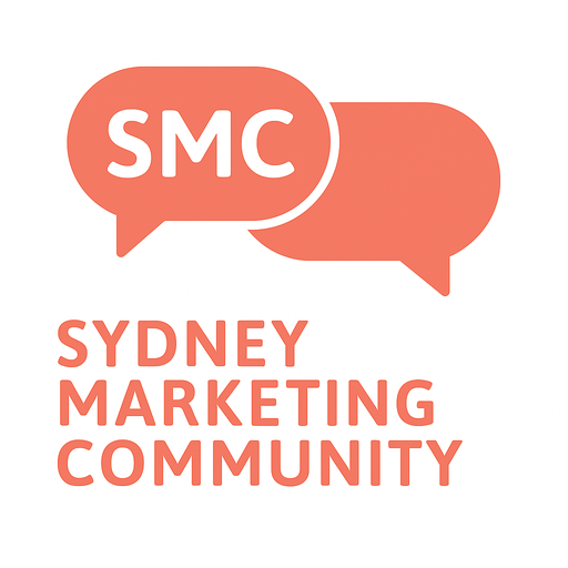 Logo with the words Sydney Marketing Community and two speech bubbles, one with the initials SMC in it.