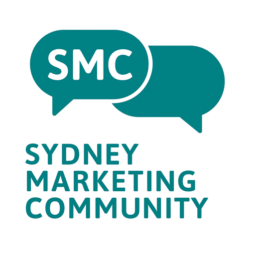 Logo with the words Sydney Marketing Community and two speech bubbles, one with the initials SMC in it.